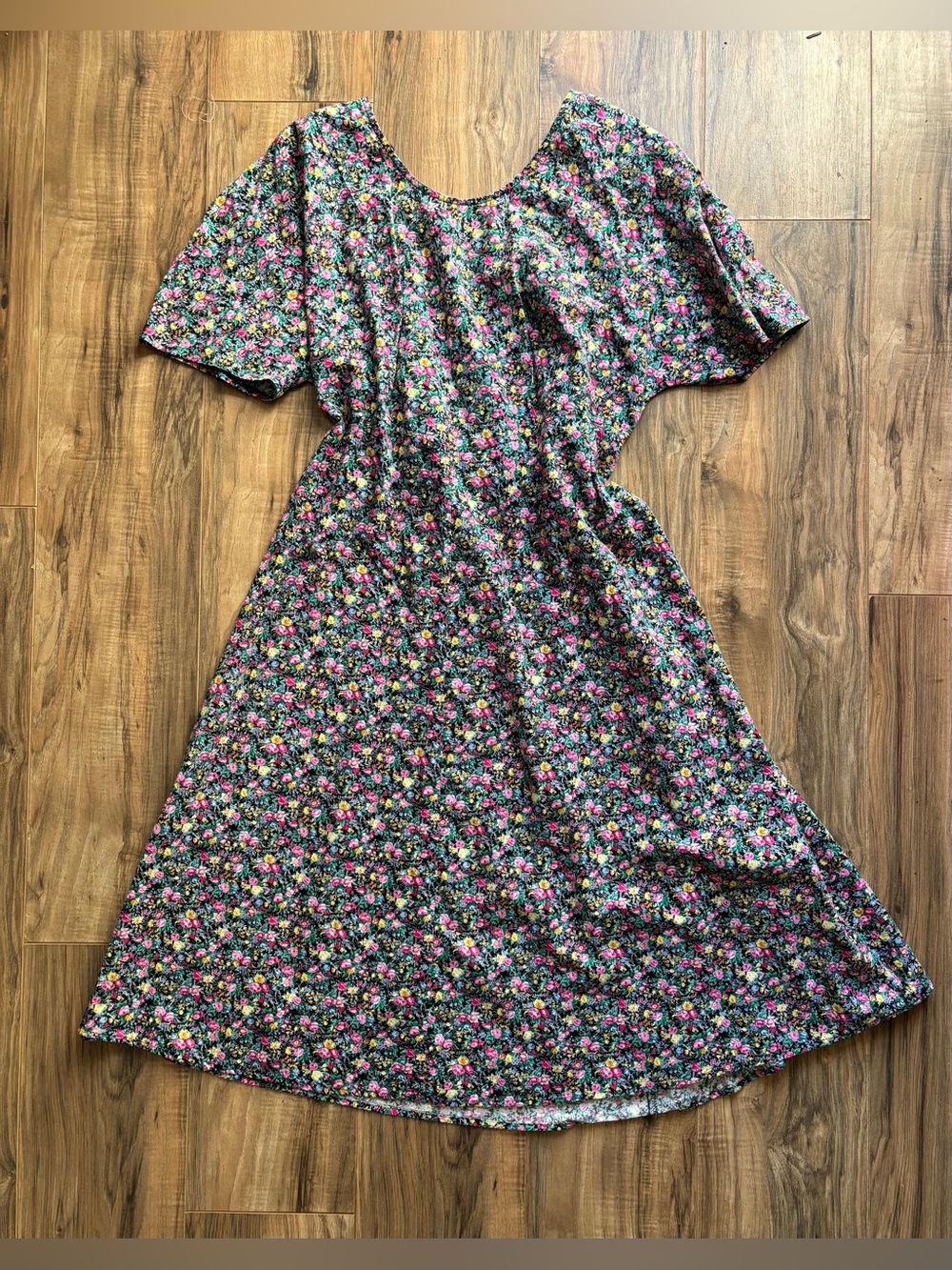 Vintage 90s More Jazz Women's 18W Floral Midi Dress Cinch Back Buckle USA
